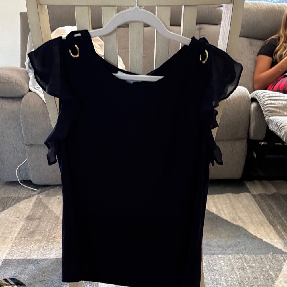 Elegant Navy Ruffle Sleeve Top